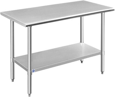 ROCKPOINT Stainless Steel Table for Prep & Work 48x24 Inches, NSF Metal Commercial Kitchen Table with Adjustable Under Shelf and Table Foot for Restaurant, Home and Hotel