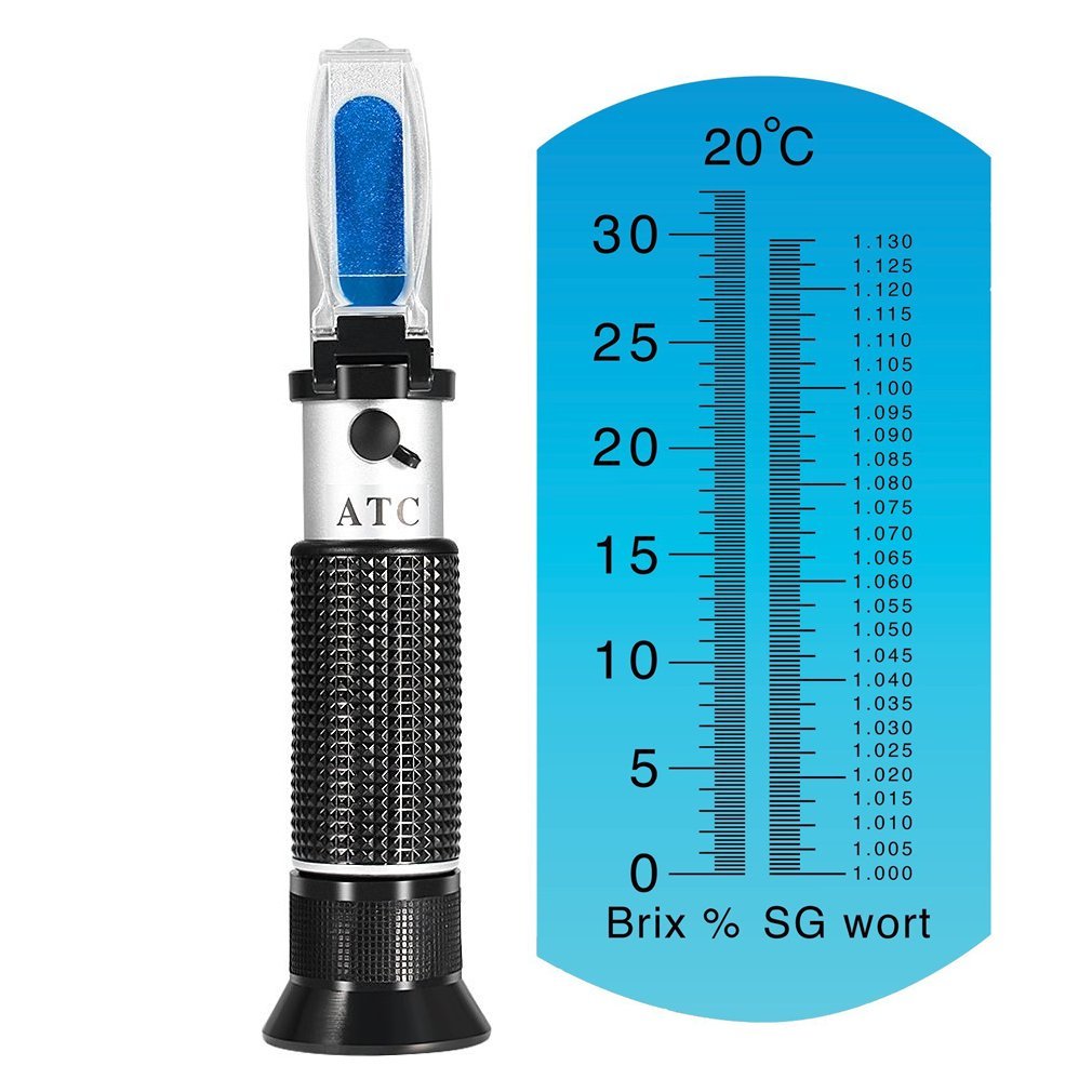 Brix Refractometer for Homebrew Beer Wort, iTavah Dual Scale Automatic Temperature Compensation 0-32% Specific Gravity Hydrometer with ATC