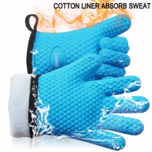 Loveuing Gloves-001 Oven Gloves-Silicone and Cotton Double-Layer Heat Resistant, One Size Fits Most, Blue