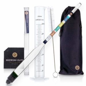 Brewer's Elite Hydrometer & Test Jar Combo, Hardcase, Cloth - Triple Scale Specific Gravity ABV Tester- for Wine, Beer, Mead and Kombucha