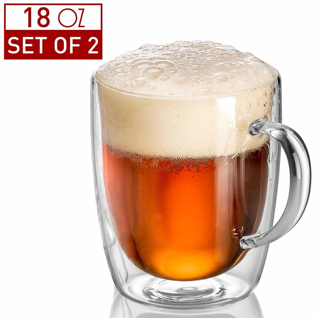 Pint Glasses - Double Wall Glass - Beer Mugs for Freezer - Dishwasher Safe - 18 oz (Set of 2)