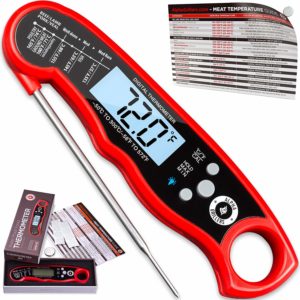 Instant Read Meat Thermometer For Grill And Cooking. UPGRADED WITH BACKLIGHT AND WATERPROOF BODY. Best Ultra Fast Digital Kitchen Probe. Includes Internal...