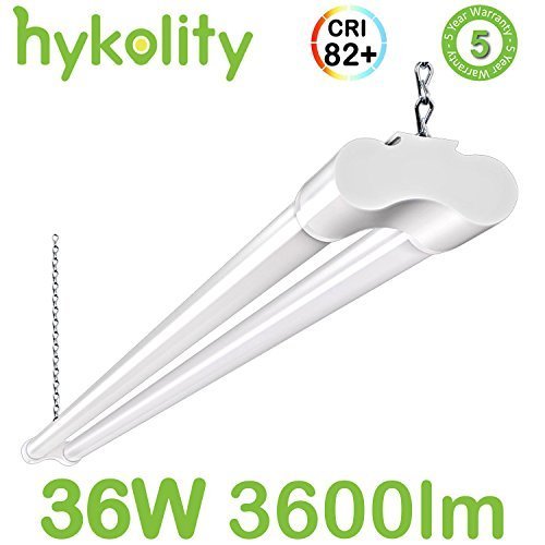 Hykolity 4FT 36W LED Shop Light with cord, 3600lm Hanging or FlushMount Garage Utility Light, 5000K Overhead Workbench Light, Light Weight, Shatter Proof 64w Fluorescent Fixture Replacement