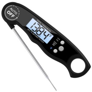 AMIR Digital Meat Thermometer, WATERPROOF Instant Read Cooking Thermometer, UPGRADED WITH BACKLIGHT CALIBRATION, Fast Probe, for Kitchen, BBQ, Grill Food, Auto On/Off, Battery Included (Black)