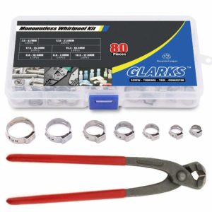 Glarks 80Pcs 7-21mm 304 Stainless Steel Single Ear Stepless Hose Clamps with Pincers Kit