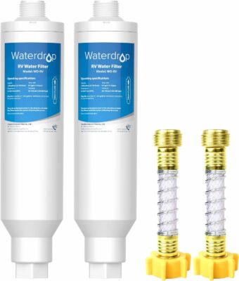 Waterdrop RV Water Filter, NSF Certified, Reduces Chlorine, Bad Taste, Odor, 2 Pack, Flexible Hose Protector
