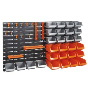 VonHaus 44 Piece Wall Mounted Pegboard Hook, Storage Bins and Panel Set - DIY Garage Storage Wall Mount System with Rack and Bin Accessories - Tool, Parts and Craft Organizer