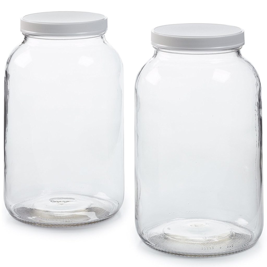 2 Pack - 1 Gallon Glass Jar w/Plastic Airtight Lid, Muslin Cloth, Rubber Band - Wide Mouth Easy to Clean - BPA Free & Dishwasher Safe - Kombucha, Kefir, Canning, Sun Tea, Fermentation, Food Storage