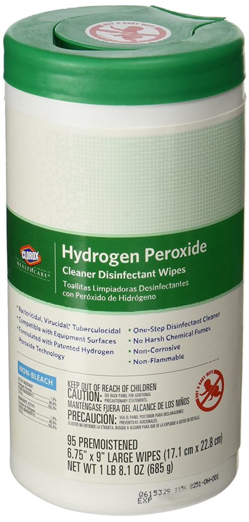 Saalfeld 30824 Clorox Healthcare Hydrogen Peroxide Cleaner Disinfectant Wipes, Kills Norovirus, Rotavirus, HIV, Poly-bag Protected, 6.75" x 9", X-Large Wipe (Pack of 95)