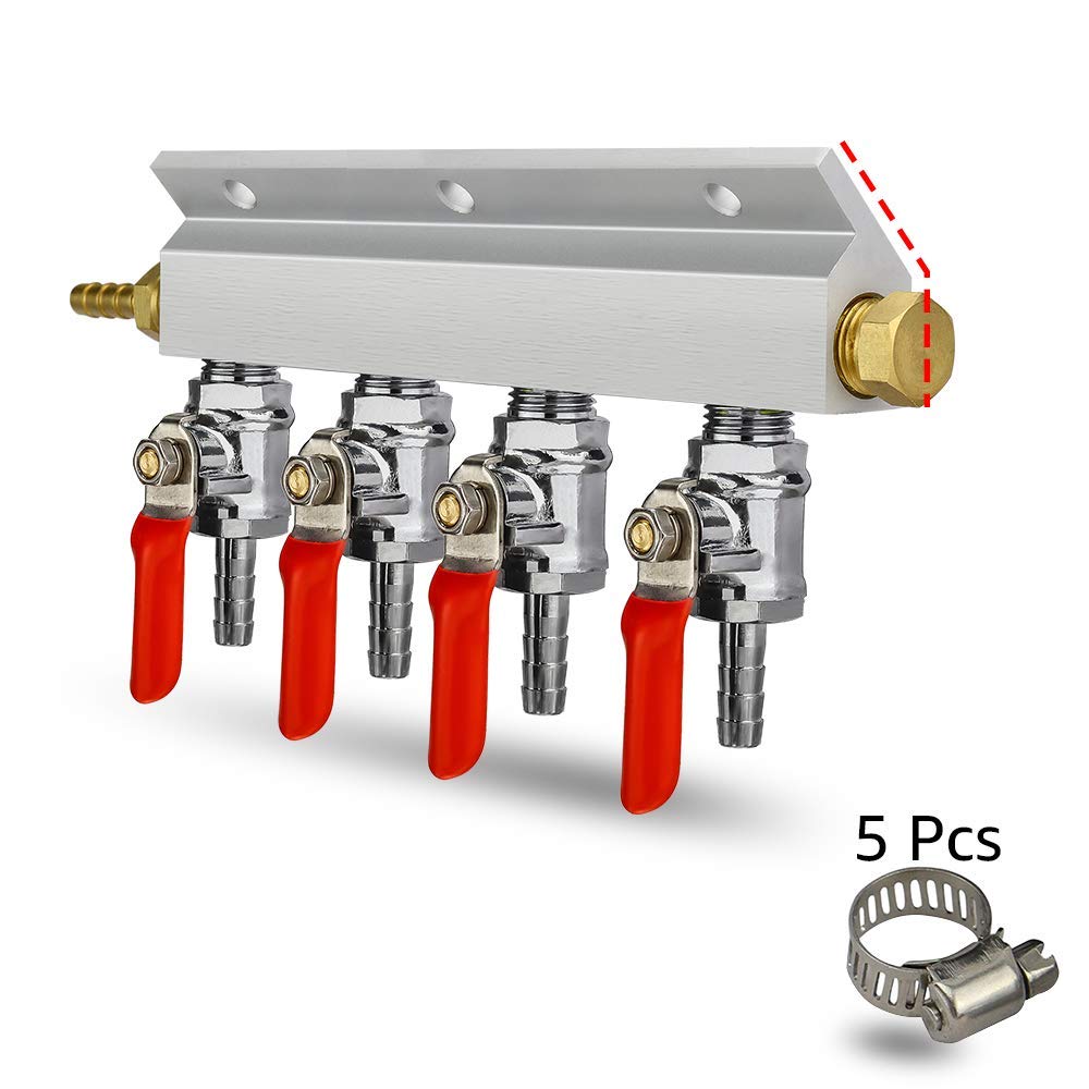 CO2 Distributor Manifold, Beer Gas Distributor, Air Distributor CO2 Manifold, Co2 Air Manifold, Kegerator Splitter, 4-way Kegerator Distributor Manifold 1/4" with Integrated Check Valves by MRbrew