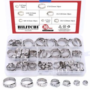 Hilitchi 70pcs Stainless Steel Single Ear Hose Clamps Kit