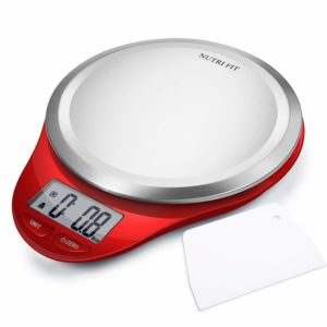 Digital Kitchen Scale with Dough Scraper, NUTRI FIT High Accuracy Multifunction Food Scale with Fingerprint Resistant Coating,Tare & Auto Off Function Red