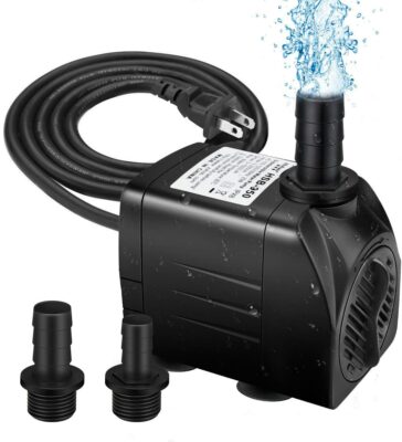 Winkeyes 400GPH Water Pump with 48 Hours Anti Dry Burning, Ultra Quiet 25W Submersible Fountain Aquarium Fish Pond Hydroponic Pump with 6.9ft High Lift, 5.9ft Power Cord, 2 Nozzles