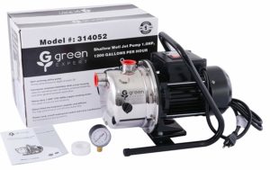 Green Expert 314052 1HP Portable Shallow Well Jet Pump with Stainless Steel Pump Head and Pressure Gauge for Clean Water Lawn Sprinkling pump with 1200 GPH