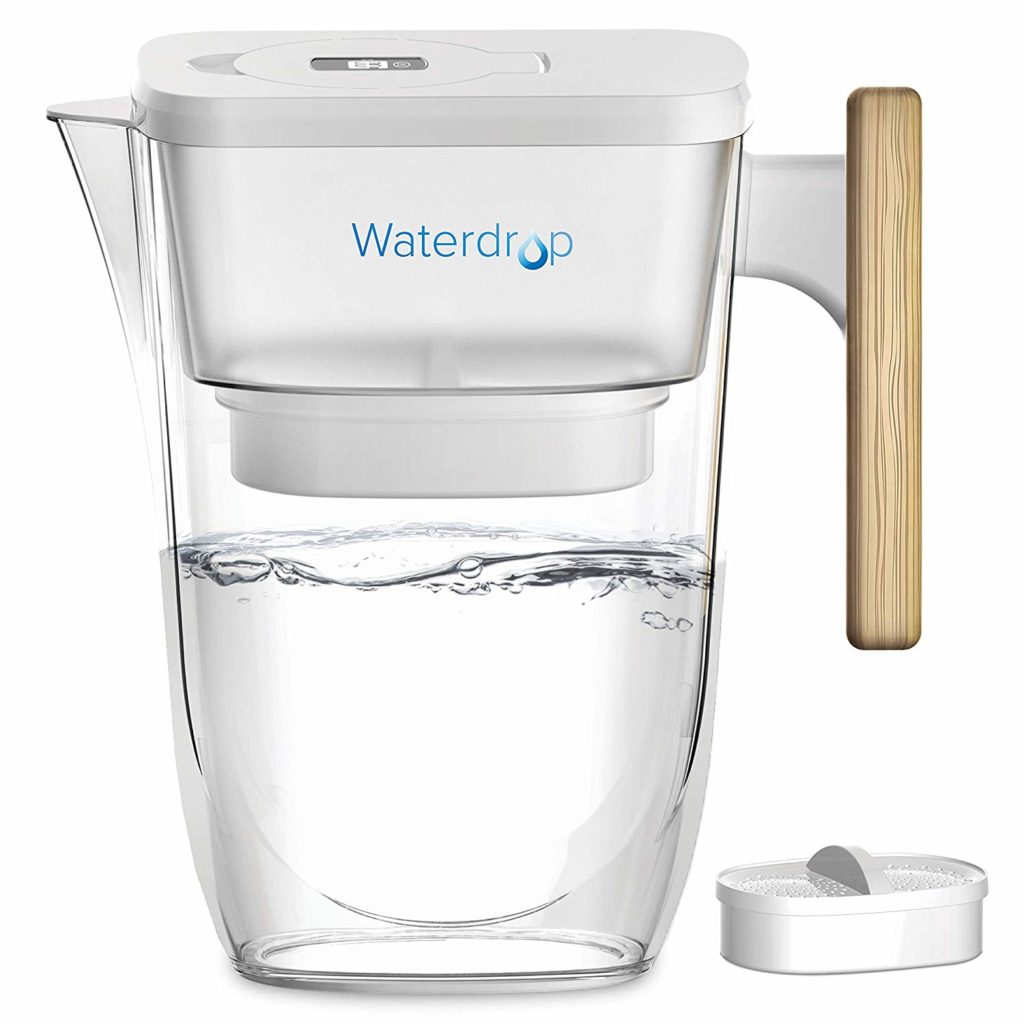 Waterdrop Extream Long-Lasting (200 Gallons), BPA Free, 10-Cup Water Filter Pitcher with Wooden Handle - Fast Filtering with Ultra Adsorptive Material