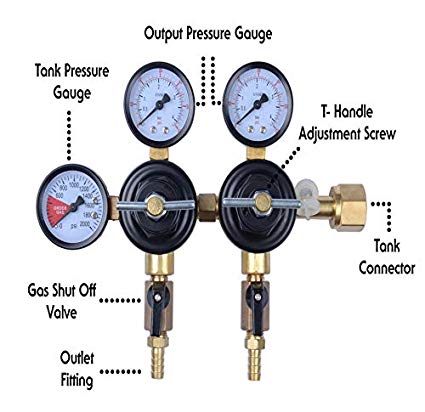 MOD Complete MDC99007 CO2 Beer Regulator Dual Pressure Kegerator Heavy Duty Features T-Style Adjusting Handle - 0 to 60 PSI-0-3000 Tank Pressure CGA-320 Inlet w/ 3/8" O.D. Safety Discharge 50-55 PSI