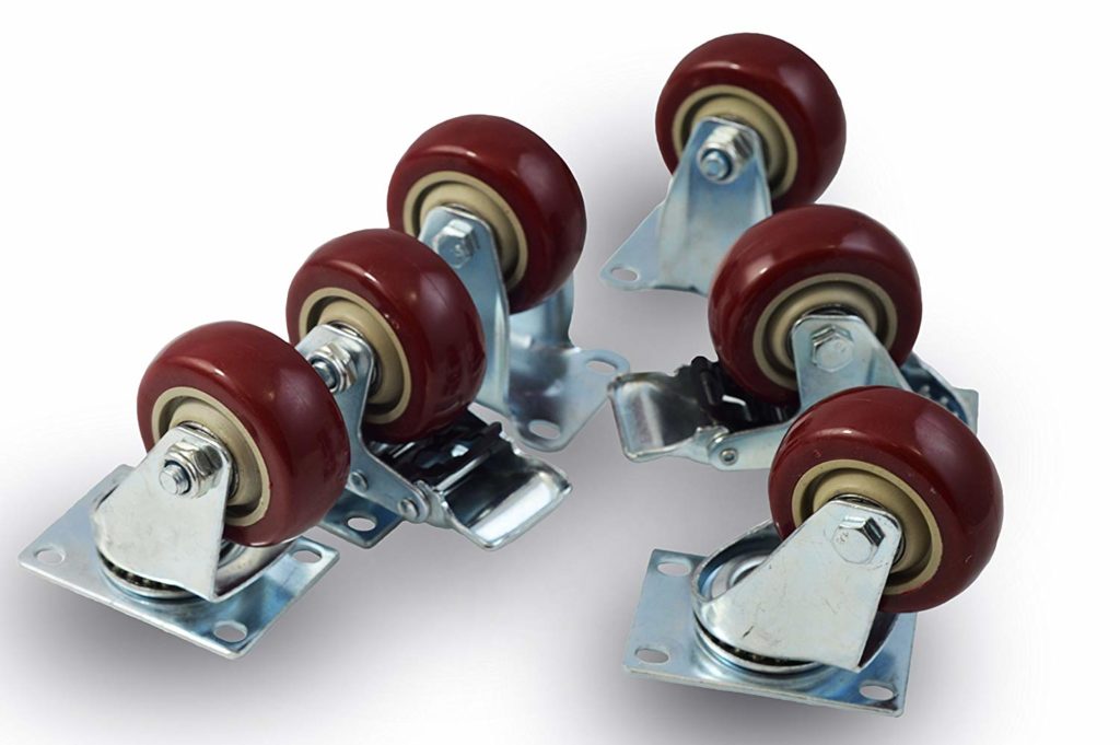 Caster Wheels 2 Swivel Casters 2 Swivel with Brake On Red Polyurethane Wheels 1200 Lbs 3 inch 4 Pack
