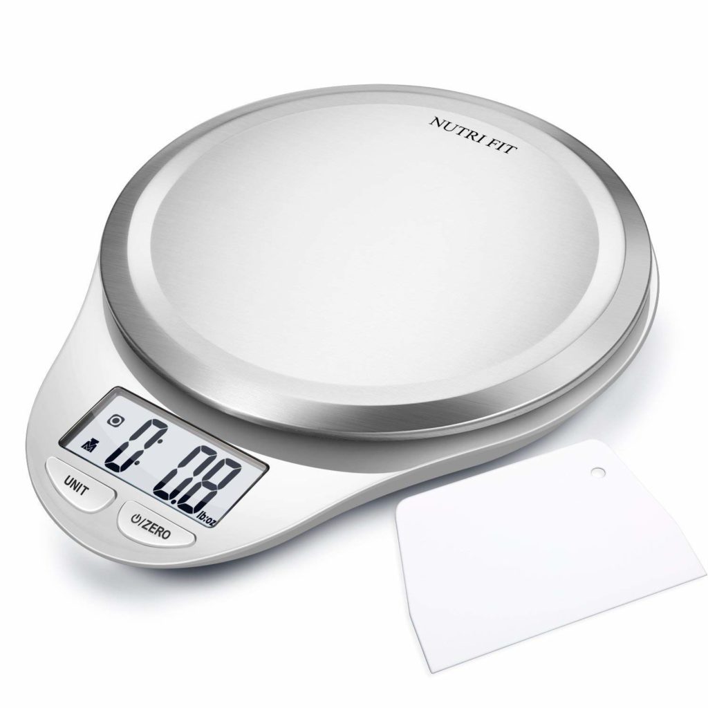 NUTRI FIT Multifunction Food Scale for Baking Kitchen Cooking,Tare & Auto Off Function,Digital Kitchen Scale with Dough Scraper (Elegant White)