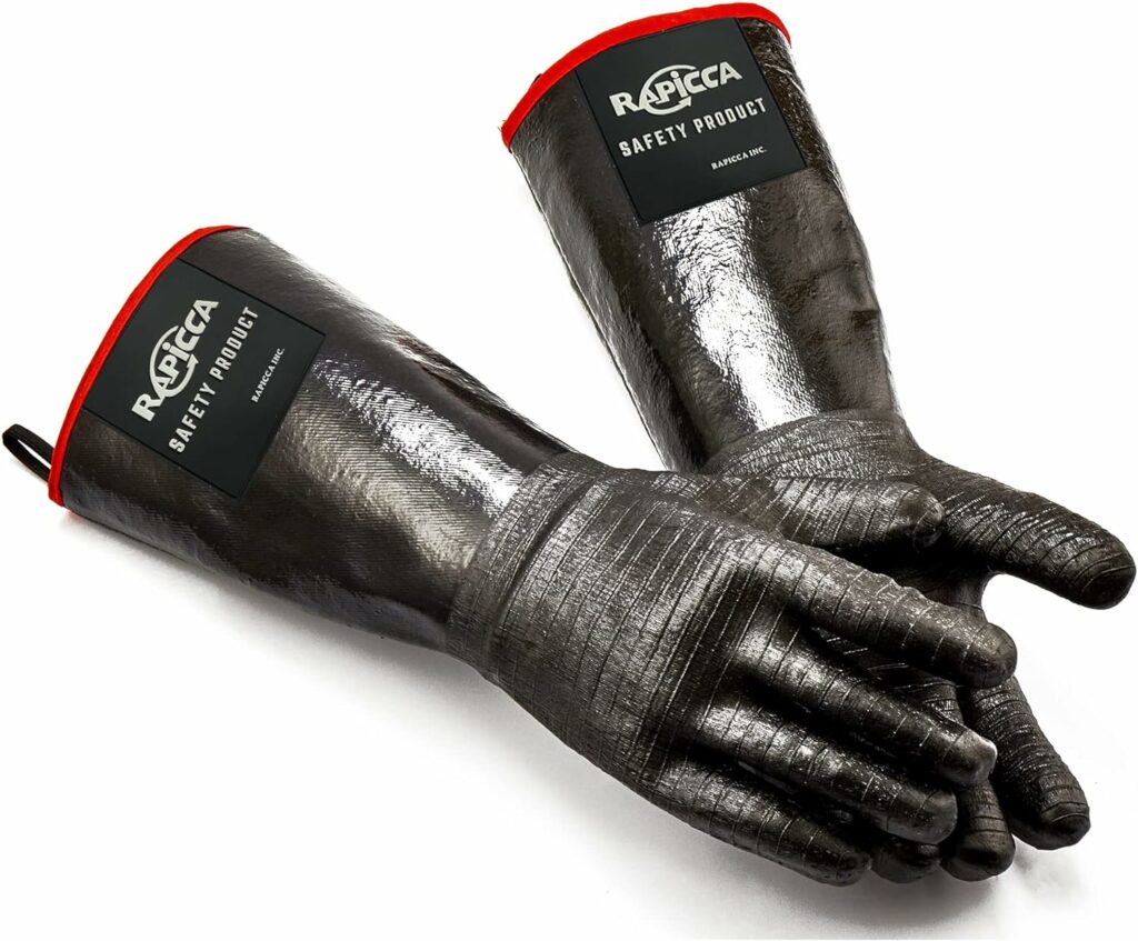 RAPICCA BBQ Gloves,17IN 932℉ Heat Resistant For Grill,Smoker,Cooking,Pit,Barbecue,Textured Palm Handle Greasy Food on Your Fryer,Grill,Oven Without Slip,Waterproof,Oil Resistant,Very Easy to Clean(XL)