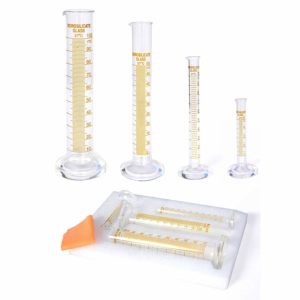 Premium Lab Glass Cylinder Set of 4-5ml 10ml 50ml 100ml Laboratory Glassware with Cleaning Cloth and Brush Set