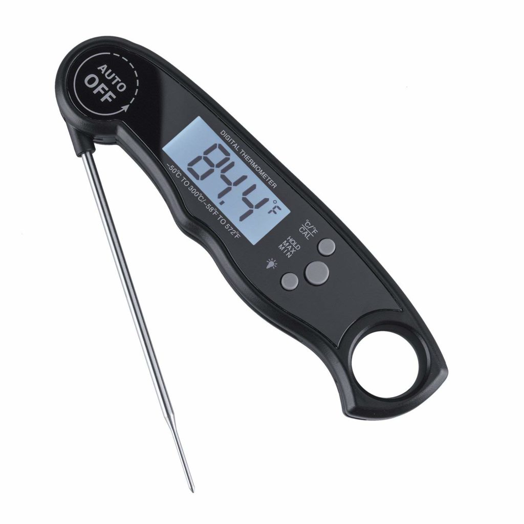 Meat Thermometer, AIBSI Ultra Fast Instant Read Thermometer with Collapsible Probe and Magnet Waterproof Kitchen Cooking Thermometer for Outdoor BBQ Fork Grill Smoker Fry Food, Black