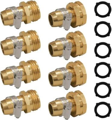 Hourleey Garden Hose Repair Connector with Clamps, Fit for 3/4" or 5/8" Garden Hose Fitting, 4 Set