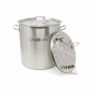 Gas One Stainless Steel Stock Pot with Steamer 10 Gallon with lid/cover & Steamer Rack, Tamale, Dumpling, Crawfish, Crab Pot/Steamer Thickness 1mm Perfect for Homebrewing & Boiling Sap for Maple Syrup