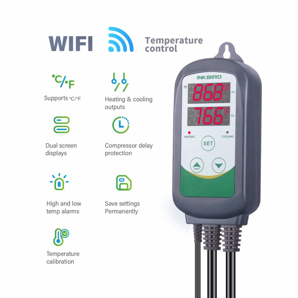 Inkbird WiFi ITC-308 Digital Temperature Controller Outlet Thermostat, Dual Screen Readouts,1100w, w/Sensor, Home Brewing & Fermentation,Breeding& Incubation,Greenhouse,Kombucha