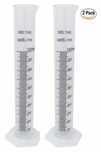 Plastic Graduated Cylinder Flask Set - 100ml Science Test Tube Beakers, 2-Sided Measuring Lines - Printed and Molded Graduations (Pack of 2)