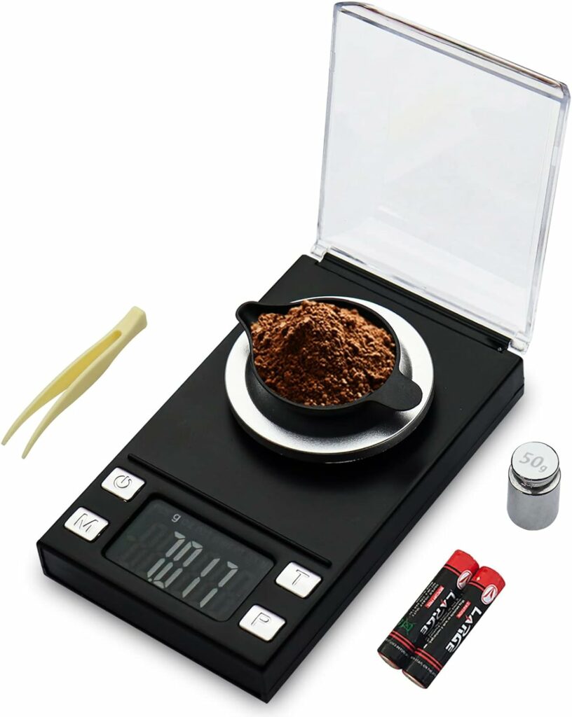UNIWEIGH Milligram Scale 50g/0.001g,Precision Mini Carat Gram Scale for Powder Medicine,Jewelry,Gem,Reloading,Lab,Pocket Scale with Cal Weight,Professional Mg Scale with Tare,LCD Display,Powder Scoop
