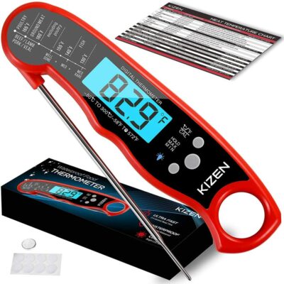 Kizen Digital Meat Thermometers for Cooking - Waterproof Instant Read Food Thermometer for Meat, Deep Frying, Baking, Outdoor Cooking, Grilling, & BBQ (Red/Black)