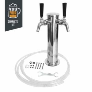 Stainless Steel Kegerator Tower Tap: Conversion Kit, Double 2 Perlick Style Faucets, 3" Diameter - 2 Tap Draft Beer Tower, Double Faucet Beer Dispenser