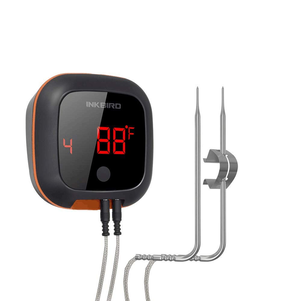 Inkbird IBT-4XS Bluetooth Wireless Digital Meat Grill Thermometer for Cooking Barbecue Oven Smoker with Dual Probes, Magnet, Timer, High and Low Alarm, 1000mAh Li-Battery and USB Charging Cable