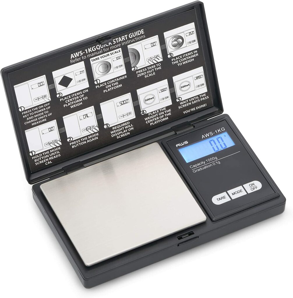 AWS Series Digital Pocket Weight Scale 1kg x 0.1g, (Black), AWS-1KG-BLK