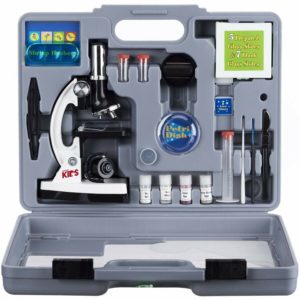 AmScope 52pc 120X-1200X Starter Compound Microscope Science Kit for Kids (White)
