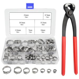 WGCD WMYCONGCONG 80 Pcs Stainless Steel Single Ear Hose Clamps with Ear Clamp Pincer Kit 7-21mm