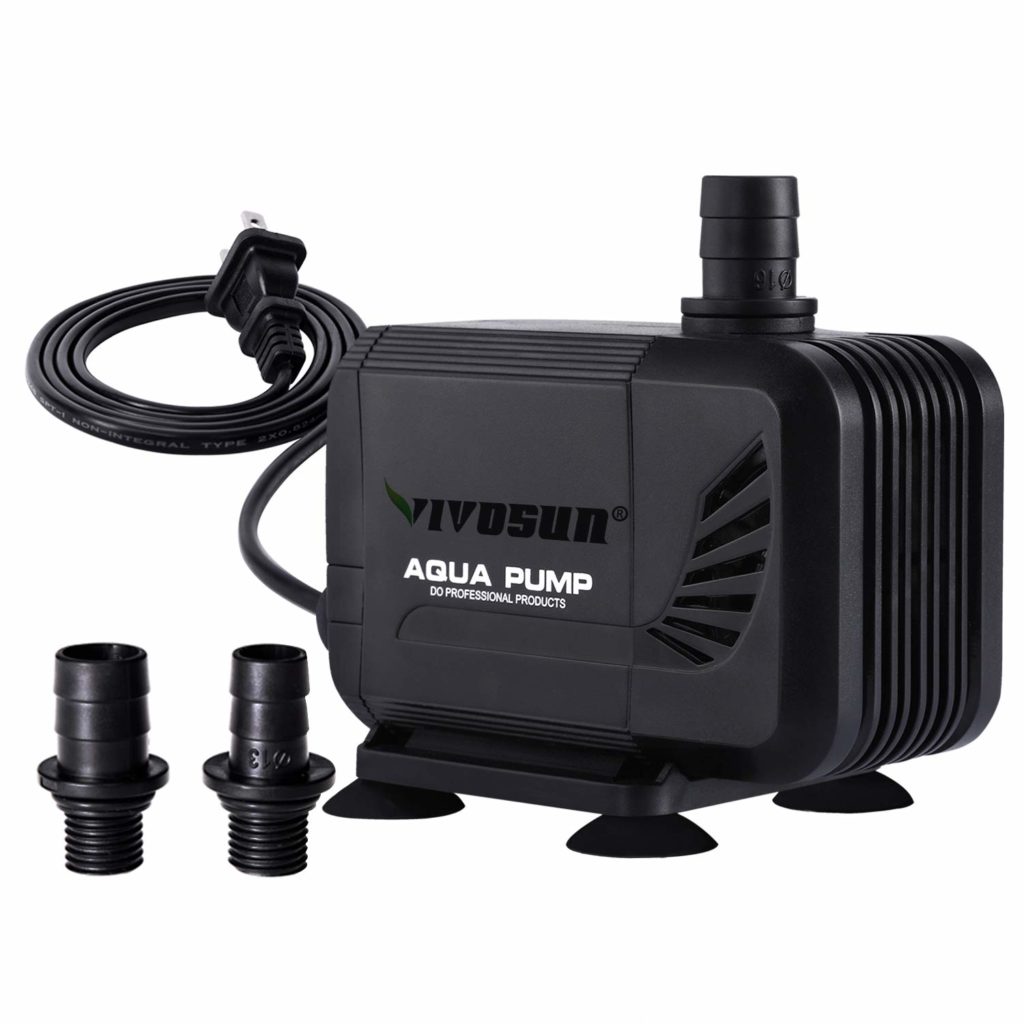 VIVOSUN 400GPH Submersible Pump(1500L/H, 15W), Ultra Quiet Water Pump with 5.3ft High Lift, Fountain Pump with 5ft Power Cord, 2 Nozzles for Fish Tank, Pond, Aquarium, Statuary, Hydroponics
