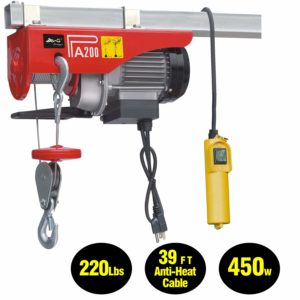EVERDRAGON 440 LBS Power Lift Electric Hoist, Overhead Crane Commercial Industrial Chain Remote Control Power System, Winch Wire Cable Hoist Garage Auto Shop W/Remote Control (120V/460W/3.9A/60Hz)