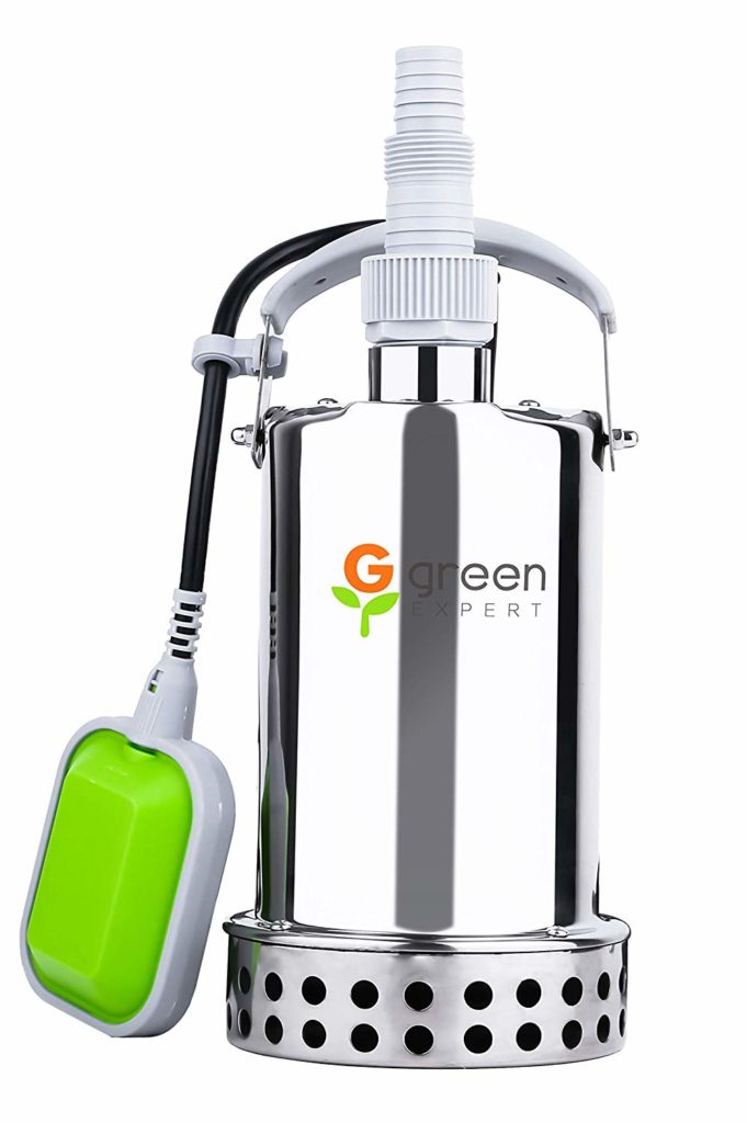 Green Expert 203625 2/3HP Submersible Stainless Steel Sump Pump Top Discharge Max 2906GPH Flow for Quickly Water Removal Pond Water Transfer with Float Switch for Automatic Dewatering Application