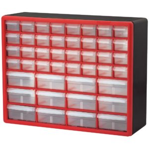 Akro-Mils 10144REDBLK 44-Drawer Hardware & Craft Plastic Cabinet, Red & Black,
