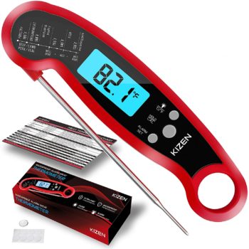 Kizen Meat Instant Read Thermometer - Best Waterproof Alarm Thermometer with Backlight & Calibration. Kizen Digital Food Thermometer for Kitchen, Outdoor Cooking, BBQ, and Grill!