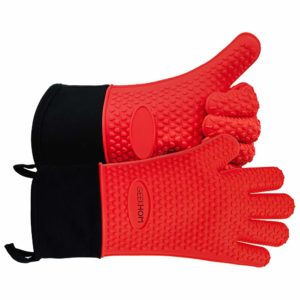 GEEKHOM Grilling Gloves, Heat Resistant Gloves BBQ Kitchen Silicone Dutch Oven Mitts, Long Waterproof Non-Slip Potholder for Barbecue, Pizza, Cooking, Baking(Red)