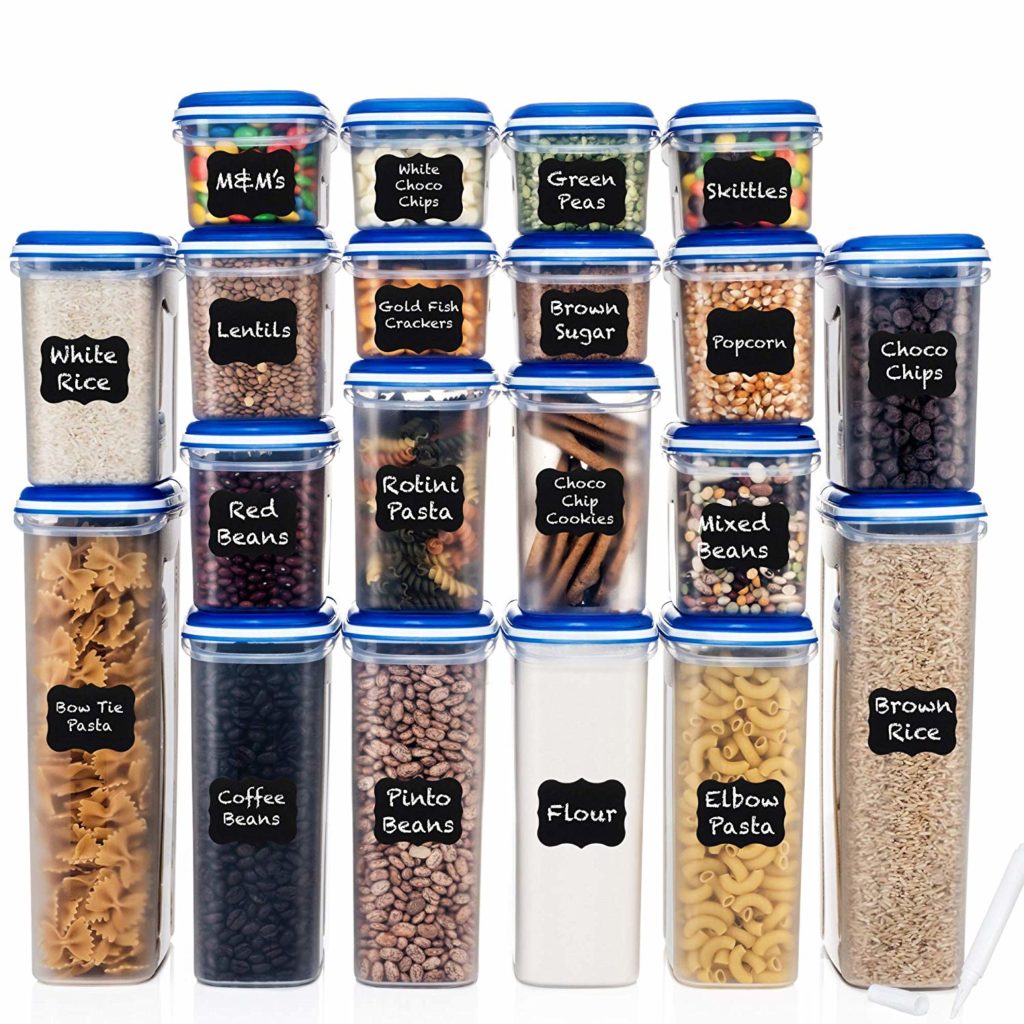 LARGEST Set of 40 Pc Food Storage Containers (20 Container Set) Shazo Airtight Dry Food Space saver w/Innovative Dual Utility Interchangeable Lid, FREE 14 pc Measuring Cups/Spoons - One Lid Fits All