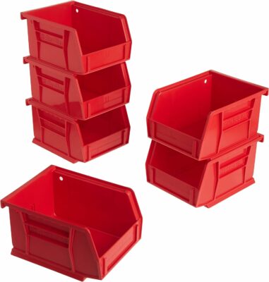 Akro-Mils 30210 AkroBins Plastic Hanging Stackable Storage Organizer Bin, (5-Inch x 4-Inch x 3-Inch), Red, 6-Pack