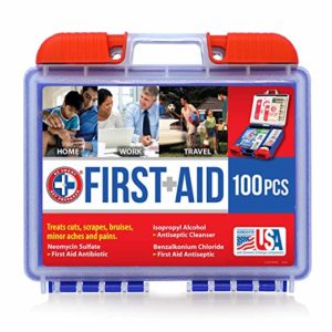 Be Smart Get Prepared 100 Piece First Aid Kit, Clean, Treat and Protect Most Injuries with The kit That is Great for Any Home, Office, Vehicle, Camping and Sports