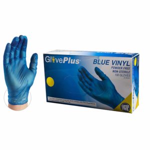 GlovePlus Industrial Blue Vinyl Gloves - 4 mil, Latex Free, Powder Free, Disposable, Non-Sterile, Food Safe, Large, IVBPF46100, Box of 100 - IVBPF46100-BX