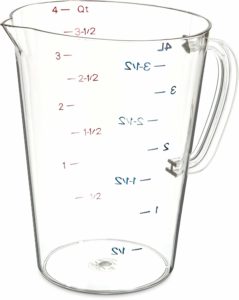 Carlisle 4314507 Commercial Plastic Measuring Cup, 1 Gallon, Clear