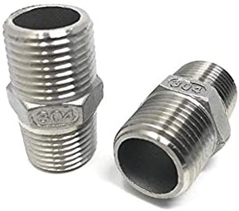 CONCORD 304 Stainless Steel 1/2" NPT to 1/2" NPT Hex Nipple Home Brew. 2 Pack