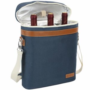 3 Bottle Insulated Wine Tote Cooler Bag, Portable Wine Carrier with Corkscrew Opener and Shoulder Strap for Beach Travel Picnic