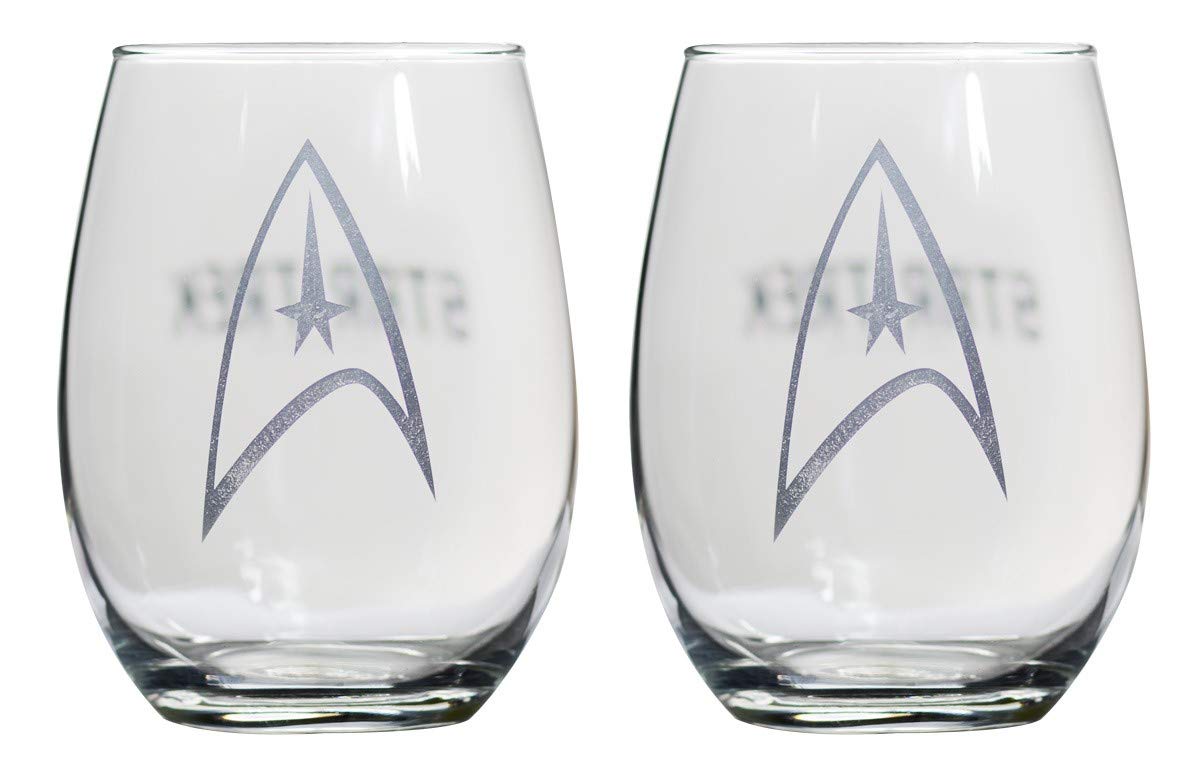 Star Trek Collectible Wine Glass Set, Starfleet Command Insignia Badge